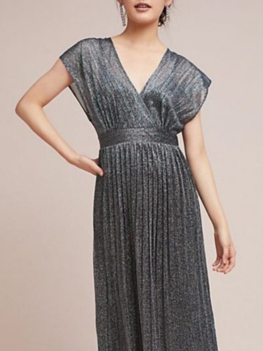 Anthropologie Moulinette Soeurs Metalkic Wrap Pleated Midi Dress Size 4 - Picture 3 of 8